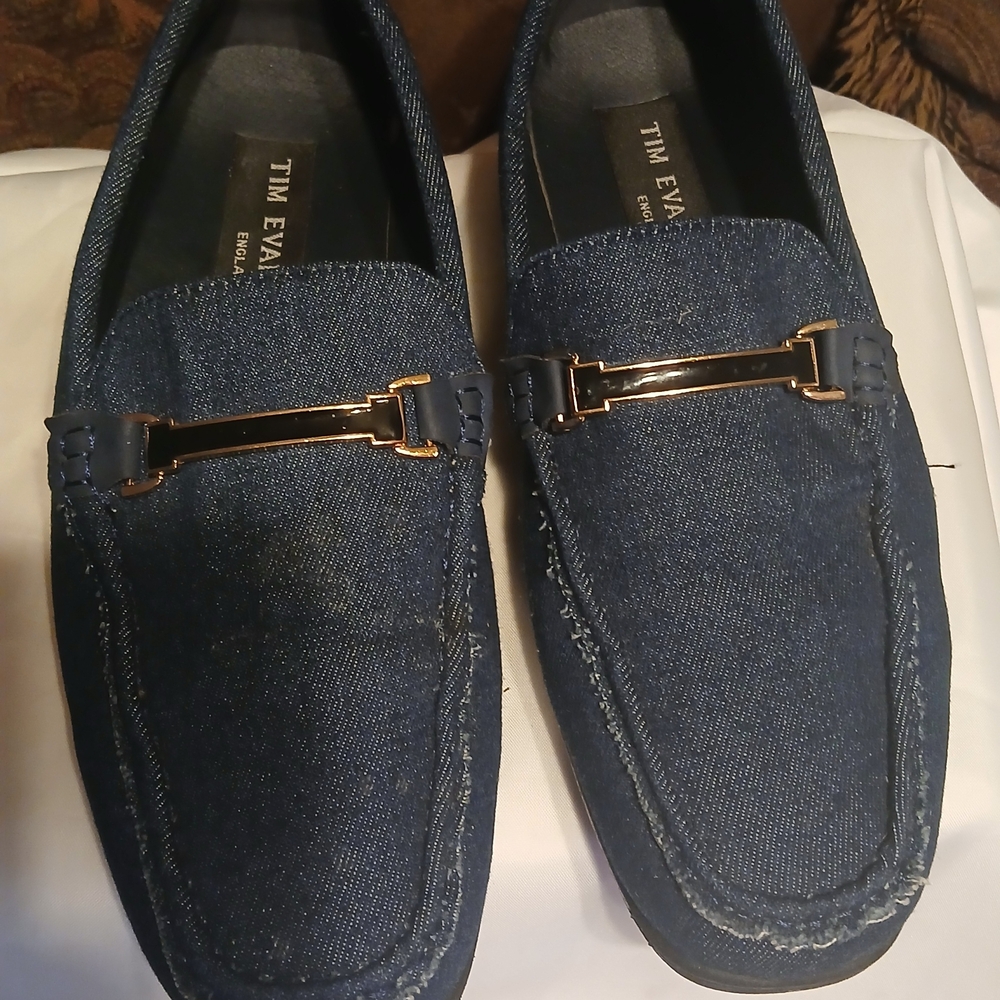 Tim Evans, England, men’s denim summer loafer slip on shoes size 12